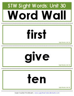 Pocket Chart or  Word Wall (Unit 30) Sight Words Worksheet