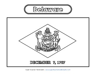 Delaware Flag Coloring Page States Individual Worksheet