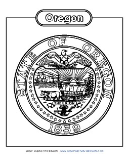 Oregon State Seal (Black & White) States Individual Worksheet