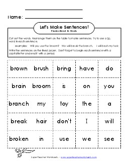 Let\'s Make Sentences (Br-) Phonics Blends Worksheet