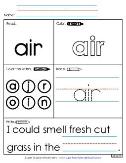 Worksheet 1: Air Free Sight Words Individual Worksheet