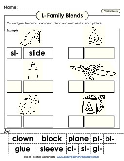 Cut-and-Glue: L-Family Blends Phonics Blends Worksheet