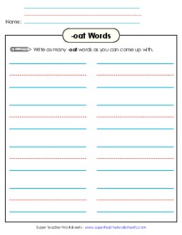 Brainstorm and Write (-oat) Word Families Worksheet