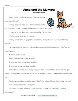 Anna and the Mummy Reading Comprehension Worksheet