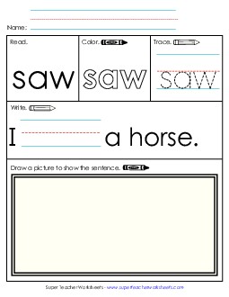 Worksheet 3: Saw Sight Words Individual Worksheet