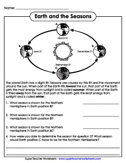 Earth and the Seasons 4th Grade Science Worksheet