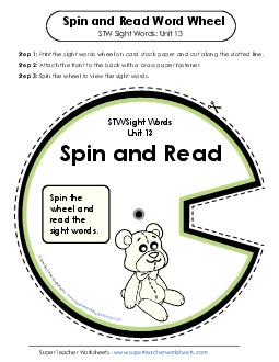 Spin and Read (Unit 13) Sight Words Worksheet