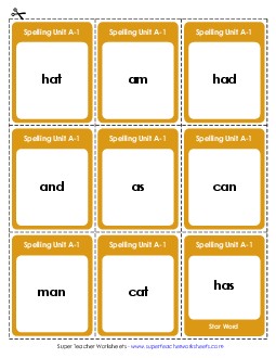 Flashcards (A-1) Free Spelling A Worksheet