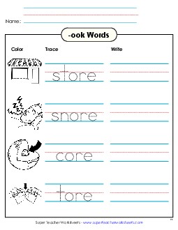 Trace and Write (-ore) Word Families Worksheet