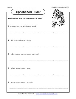 Alphabetical Order Groups (C-Healthy Foods)  Spelling C Worksheet