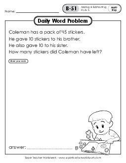 Daily Word Problems B-51 through B-55 Worksheet