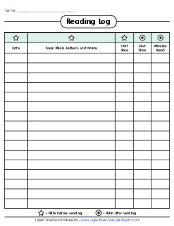 Reading Chart w/ Start and End Times Reading Logs Worksheet