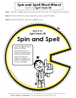 Spin and Spell (A-12) Spelling A Worksheet