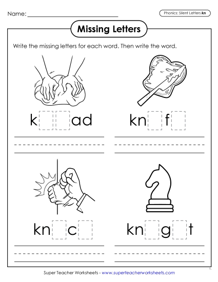 New Missing Letters (Silent-K Words) Worksheet New Missing Letters (Silent-K Words) Worksheet
