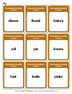 Flashcards (B-Thanksgiving) Spelling B Worksheet