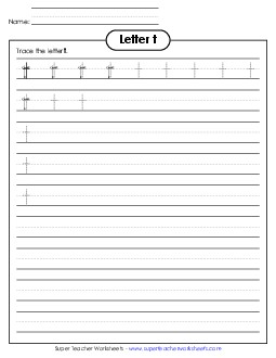 Lowercase t (Smaller Font Size) Alphabet Worksheet