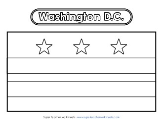 Washington, D.C. Flag (Coloring Version - B&W) States Individual Worksheet