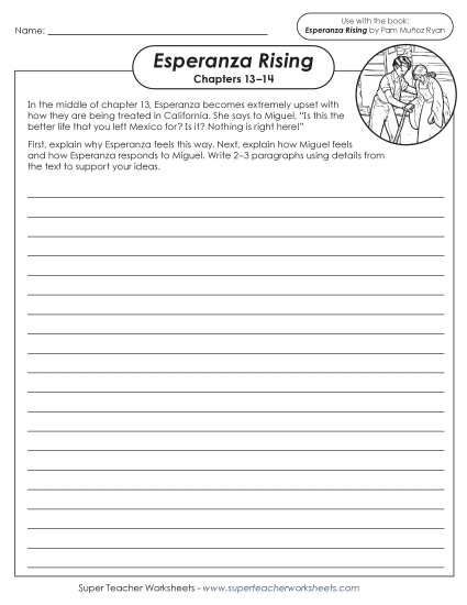 New Writing Prompt: Chapter 13 (Esperanza & Miguel) Worksheet New Writing Prompt: Chapter 13 (Esperanza & Miguel) Worksheet