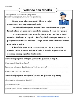 Volando con NicolÃ¡s Spanish Worksheet