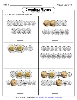 Counting Mixed Coins Money Canadian Worksheet