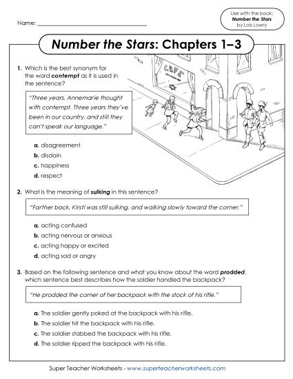 New Vocabulary Questions (Number the Stars, Part 1) Worksheet New Vocabulary Questions (Number the Stars, Part 1) Worksheet