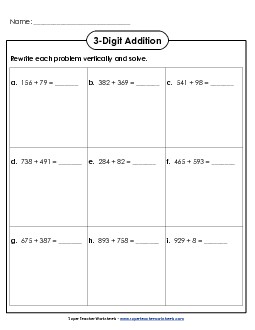 Addition Boxes: 3-Digit Worksheet