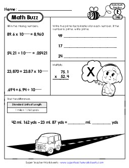 Math Buzz: Week 30 Worksheets 146 through 150 Daily Math Review Worksheet