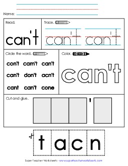 Worksheet 2: Can\'t Sight Words Individual Worksheet