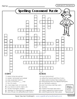 Thanksgiving Spelling Crossword Spelling E Worksheet