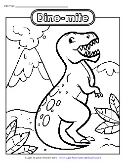 T-Rex with Volcano Coloring Pages Worksheet