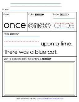 Worksheet 3: Once Sight Words Individual Worksheet