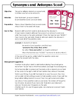 Synonyms and Antonyms Scoot Game 4th Grade ELA Worksheet