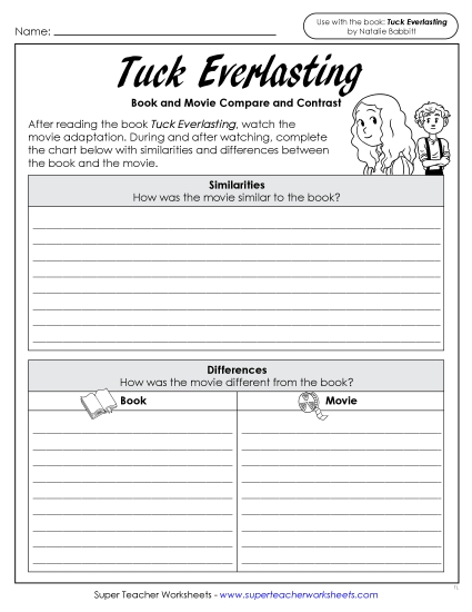 New Similarities & Differences<br>Between the Book & Movie Worksheet New Similarities & Differences<br>Between the Book & Movie Worksheet