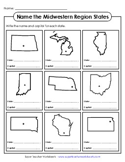 Name the States: Midwestern Region Worksheet