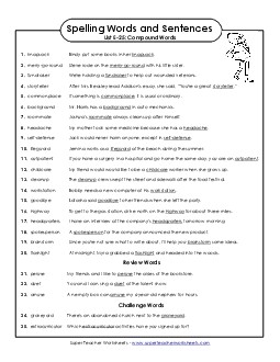 Spelling Test Sentences (E-25) Spelling E Worksheet