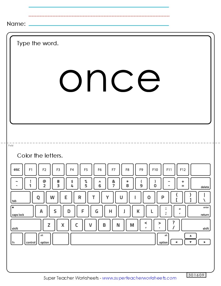 Type the Word: Once Sight Words Individual Worksheet