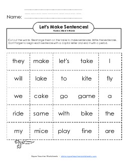 Sentence Building Cards (Silent E) Phonics Silent E Worksheet