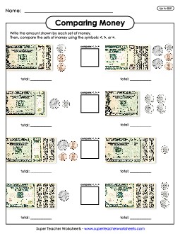 Comparing Money Counting Money Worksheet