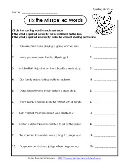 Fix the Mistakes (C-16) Spelling C Worksheet