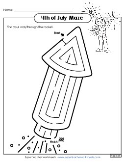 Fireworks Maze Holiday Worksheet