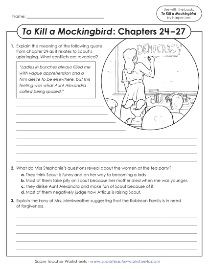 New Questions for Chapters 24–27<br>To Kill a Mockingbird Worksheet New Questions for Chapters 24–27<br>To Kill a Mockingbird Worksheet