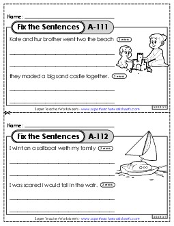 Fix the Sentences A-111 through A-115 Worksheet