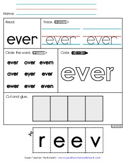 Worksheet 2: Ever Sight Words Individual Worksheet