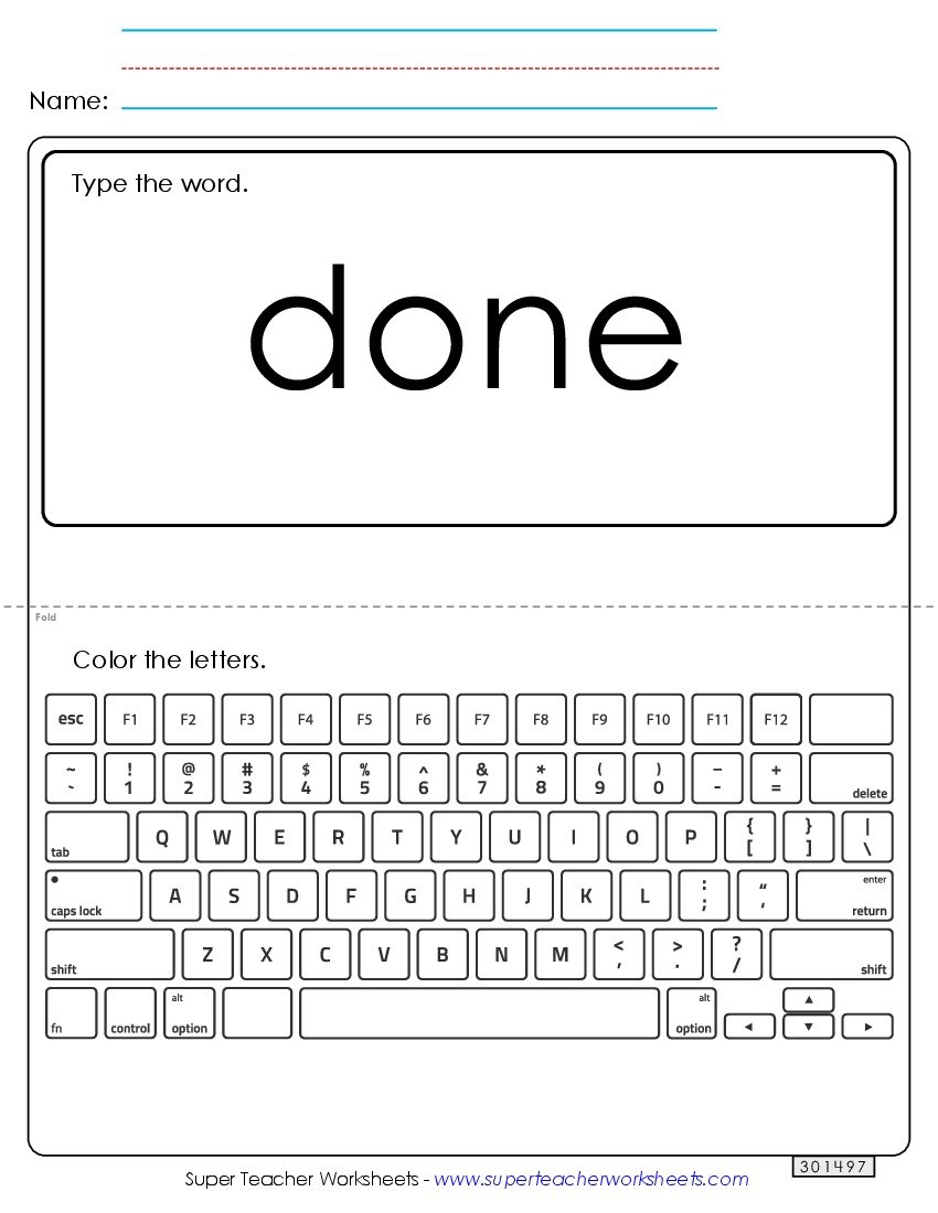 Type the Word: Done Sight Words Individual Worksheet