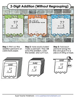 Pennants: 2-Digit Addition (Without Regrouping)  Worksheet