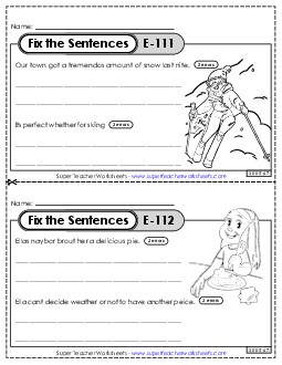 Fix the Sentences E-111 through E-115 Worksheet