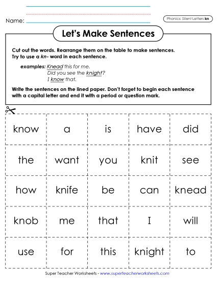 New Let's Make Sentences (Kn-) Worksheet New Let's Make Sentences (Kn-) Worksheet