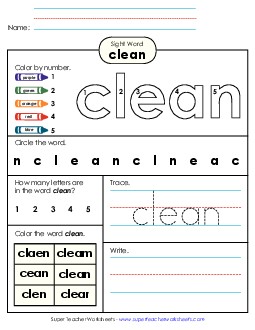 Worksheet 4: Clean Sight Words Individual Worksheet