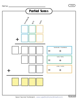 Partial Sums Outline (3-Digit) Addition Worksheet