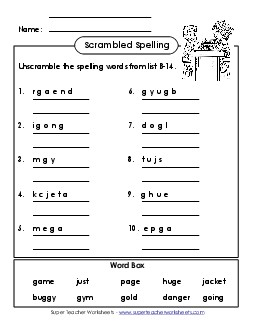 Unscramble (B-14) Spelling B Worksheet